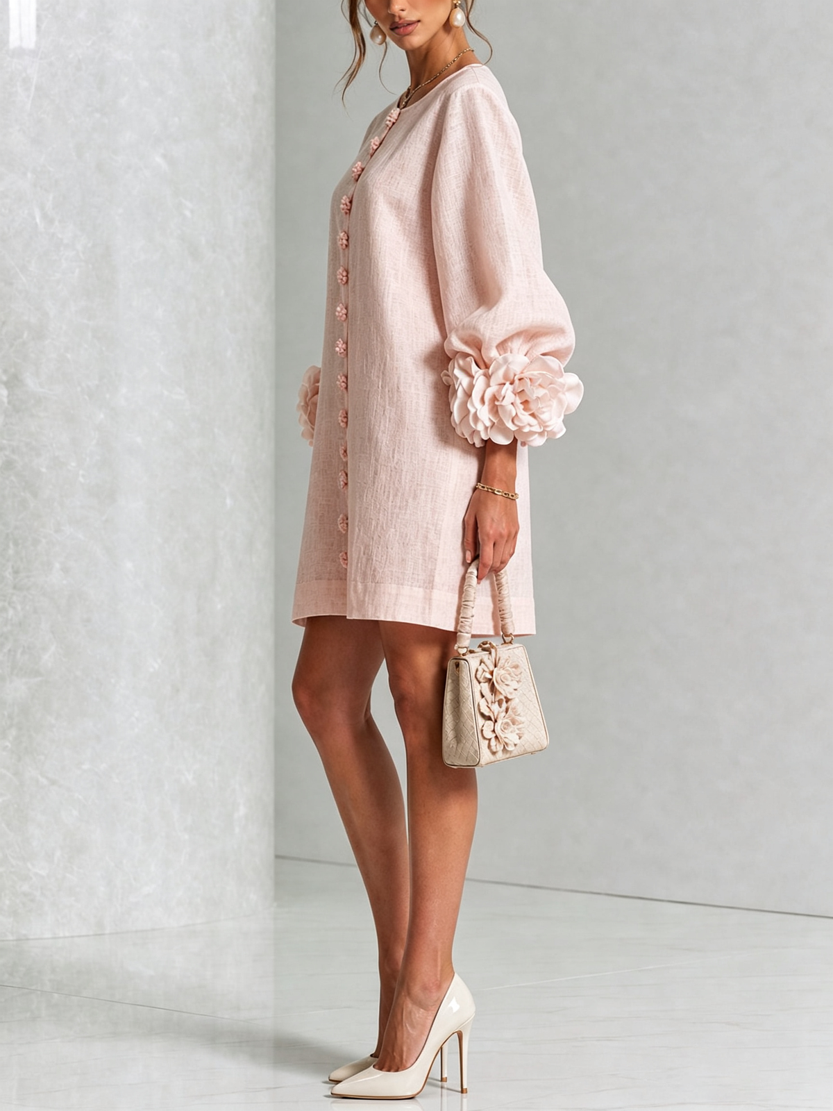 MATILDE | ROBE MINI À FLEURS AVEC BOUTONS ET POIGNETS DÉCORÉS DE MOTIFS FLORAUX TRÈS IMPACTANTS