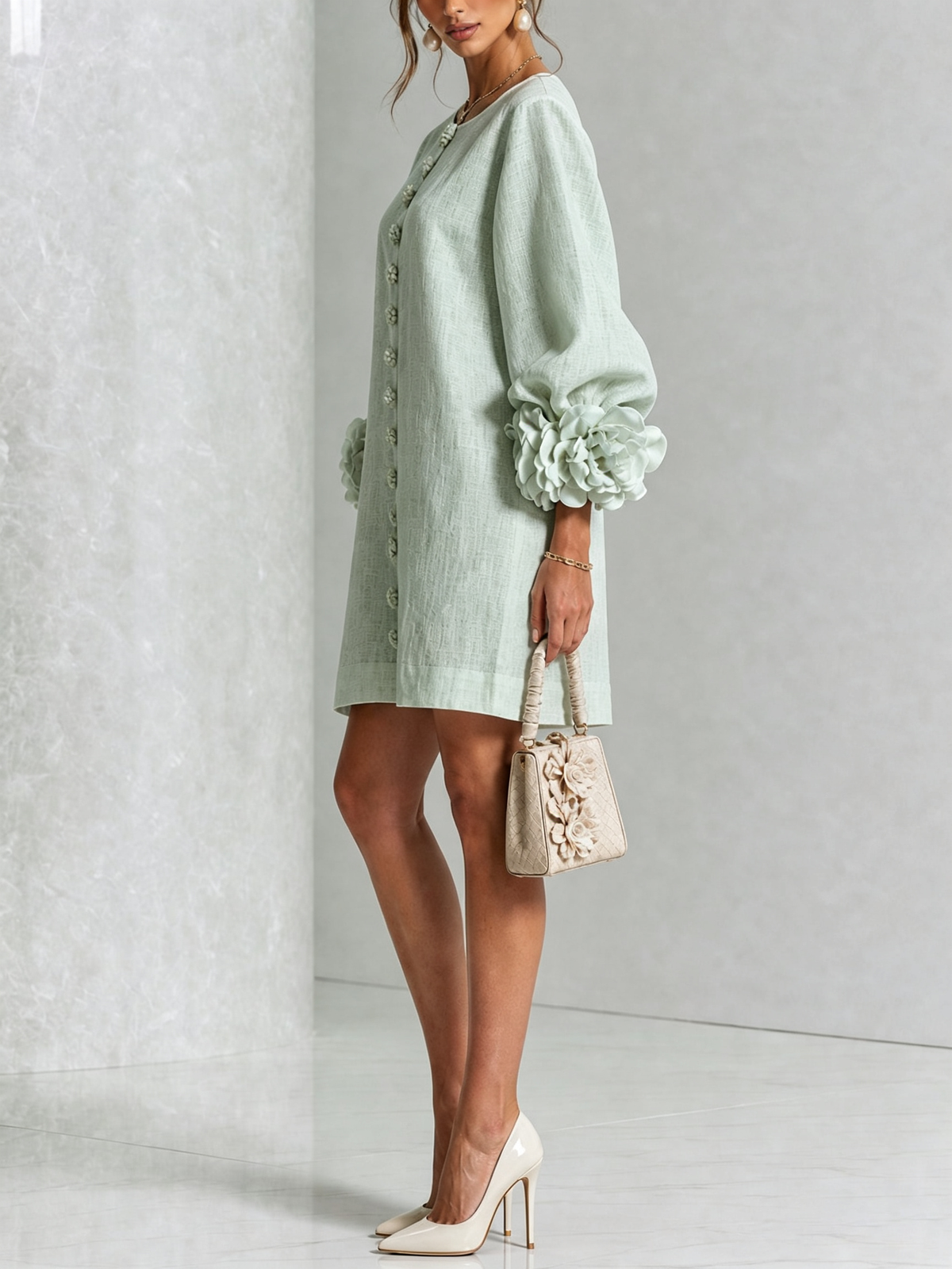 MATILDE | ROBE MINI À FLEURS AVEC BOUTONS ET POIGNETS DÉCORÉS DE MOTIFS FLORAUX TRÈS IMPACTANTS