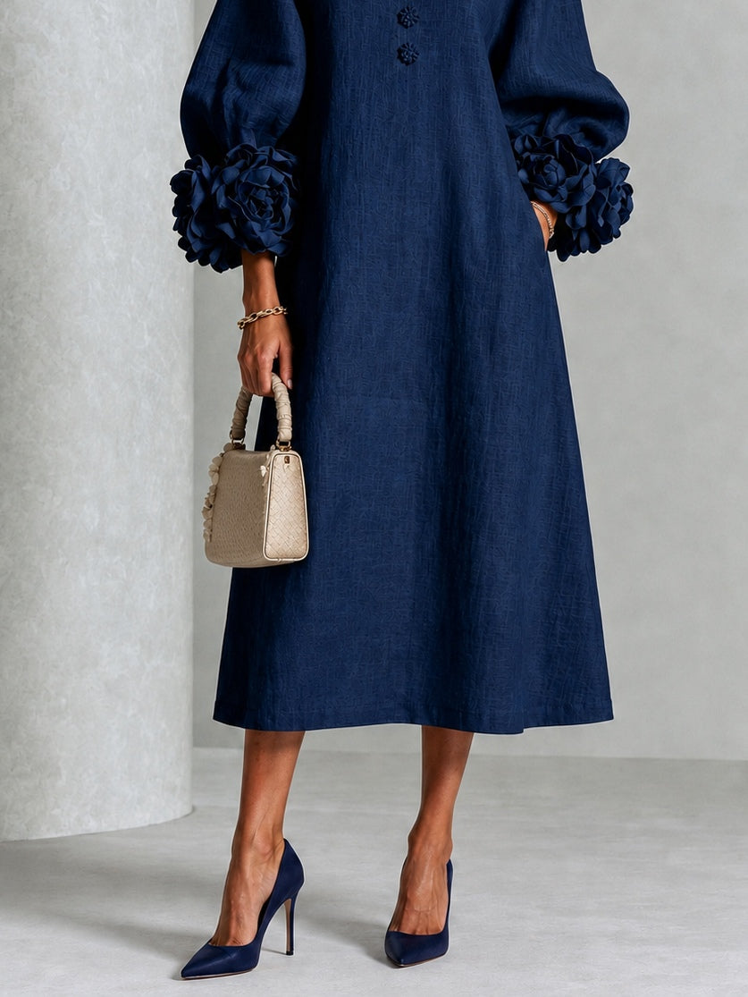 Giorgia | Robe midi à fleurs avec boutons et poignets décoratifs