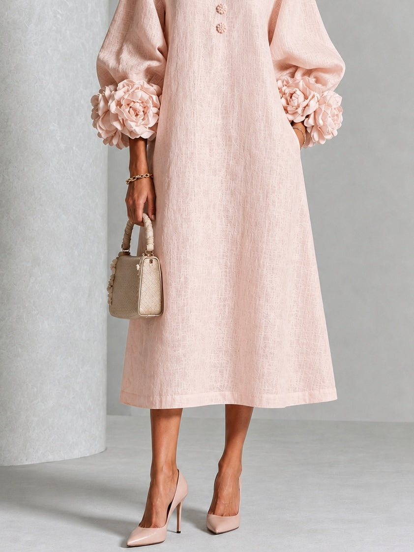 Giorgia | Robe midi à fleurs avec boutons et poignets décoratifs