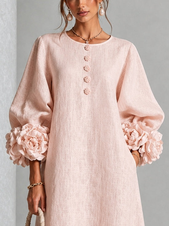 Giorgia | Robe midi à fleurs avec boutons et poignets décoratifs