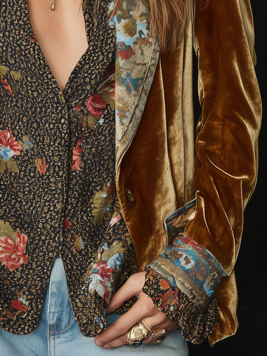 Marcelline | Blazer Patchwork Imprimé Fleuri Vintage