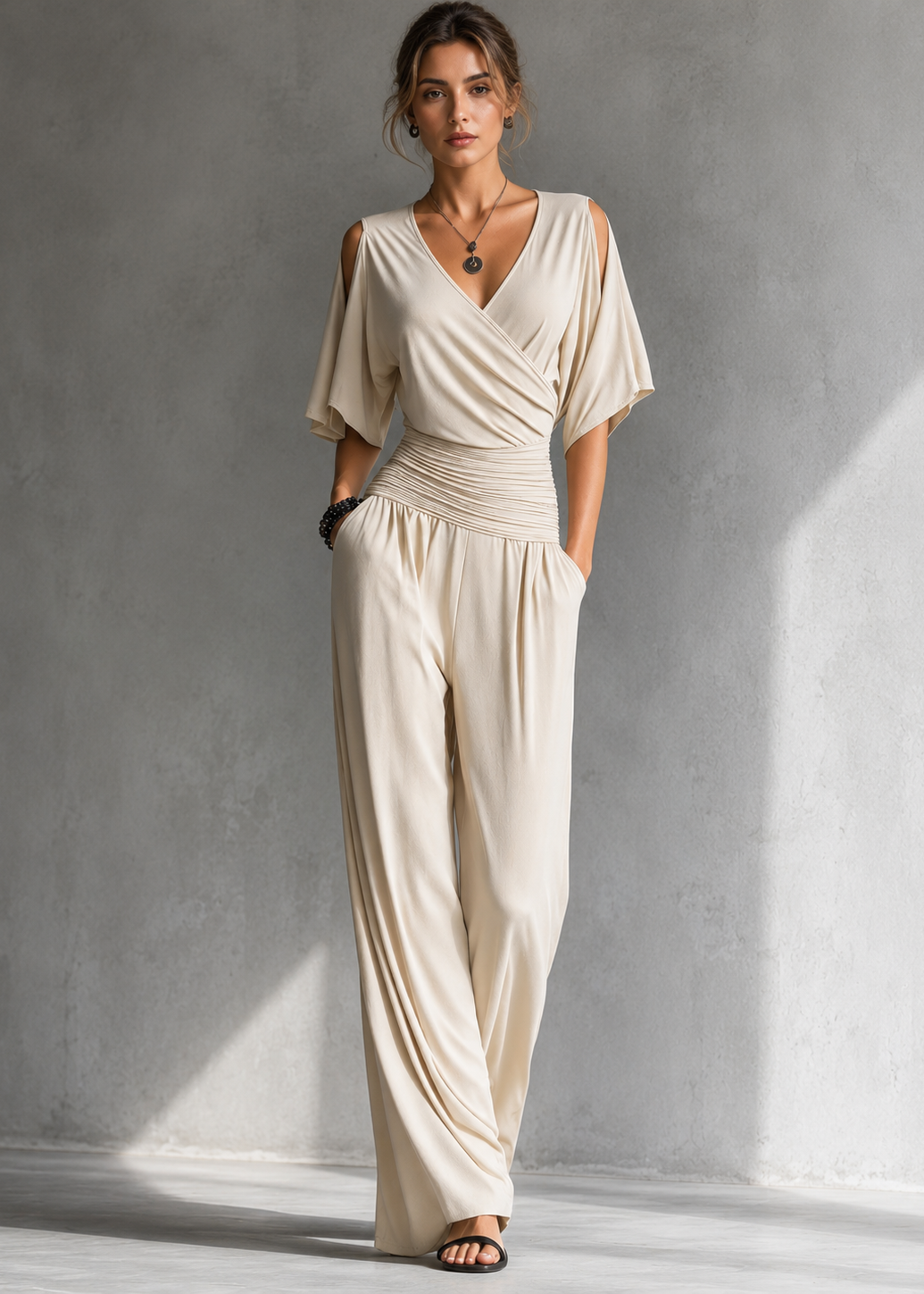 Alía | Ensemble Élégant avec Effet Croisé et Pantalon Large