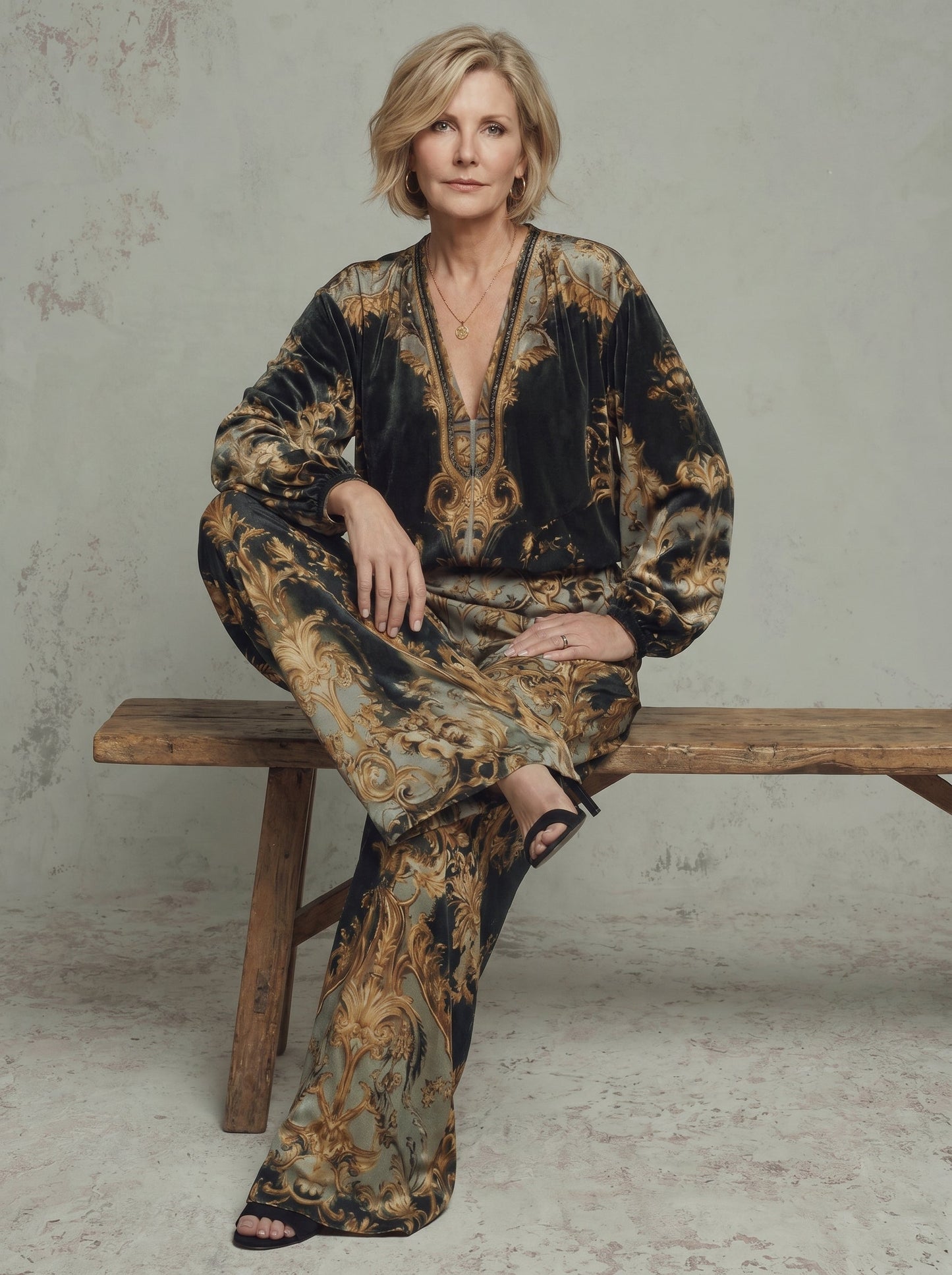 Lorena · ENSEMBLE BAROQUE TOP À MANCHES LONGUES PANTALON LARGE