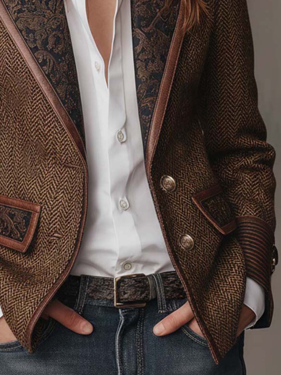 Gisèle | Blazer à Empiècements Imprimé Chevrons