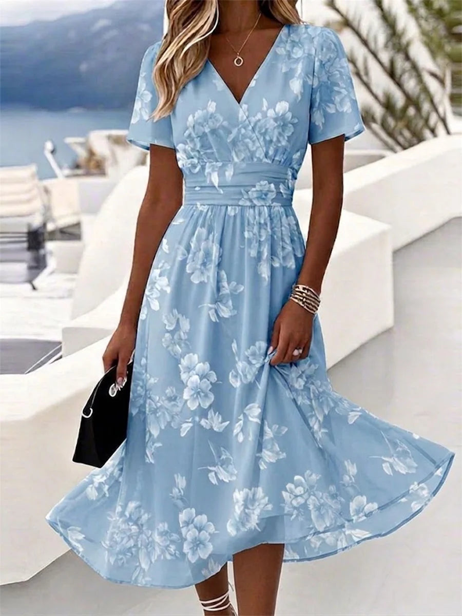 Asti | Robe de plage à imprimé floral et manches courtes