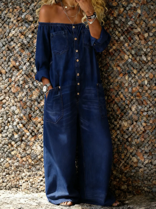 Noa | Salopette en denim avec décolleté épaule dénudée