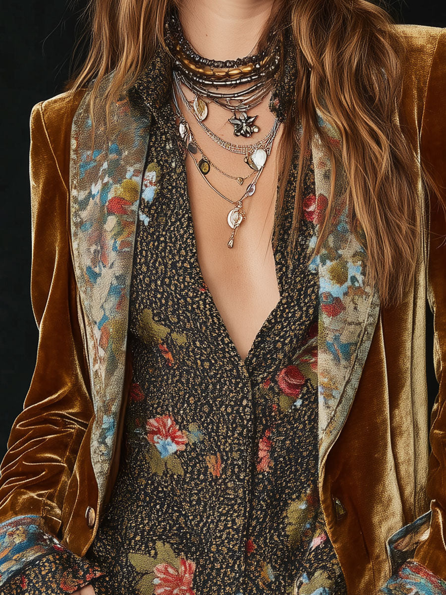 Marcelline | Blazer Patchwork Imprimé Fleuri Vintage