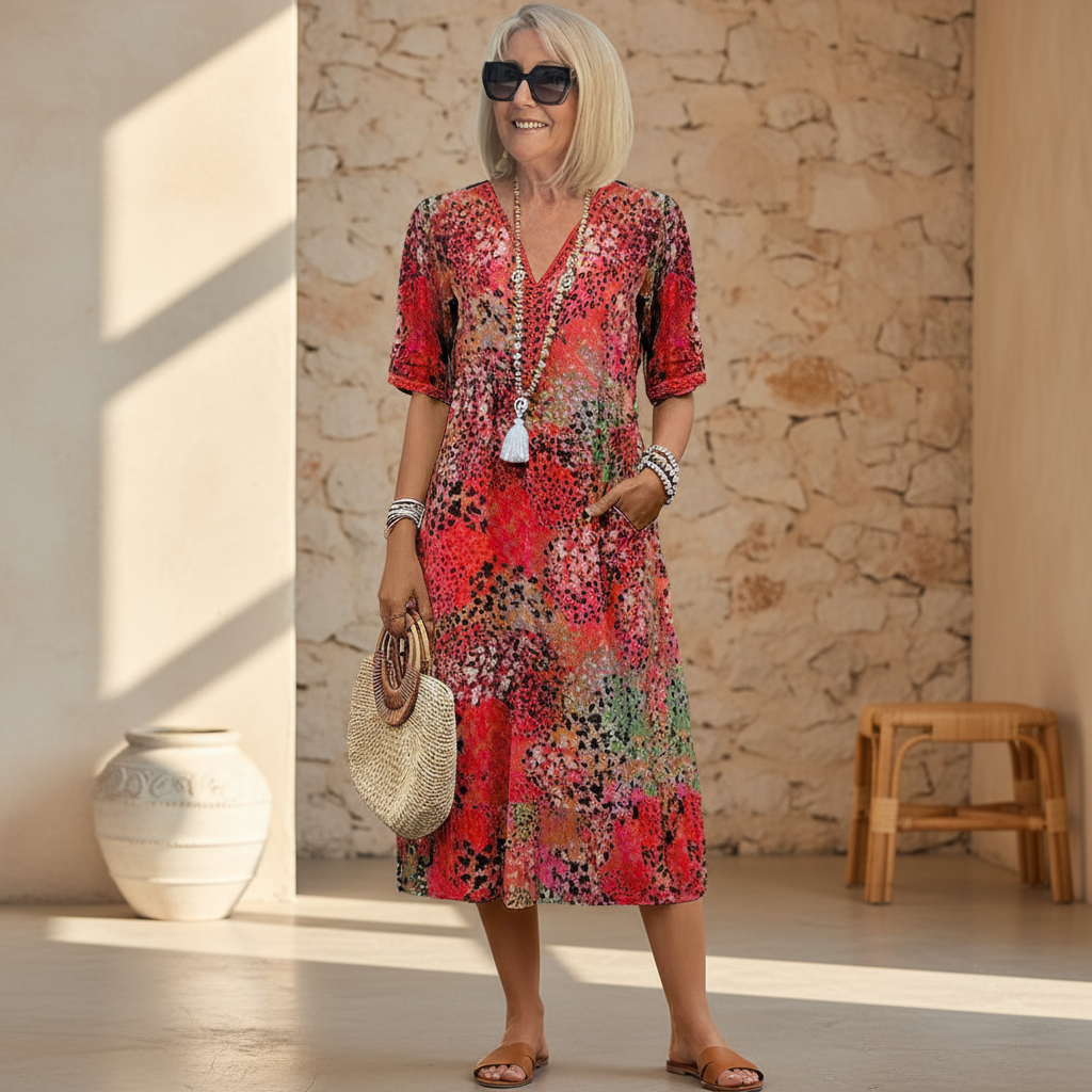Véronique – Robe midi élégante à coupe fluide