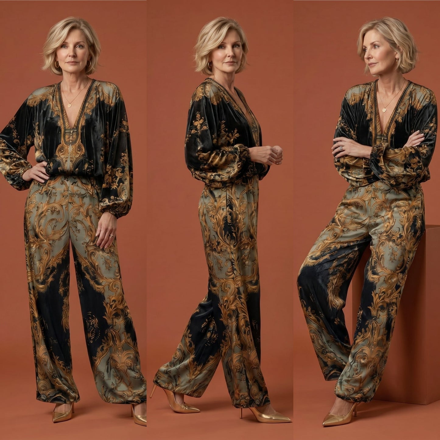 Lorena · ENSEMBLE BAROQUE TOP À MANCHES LONGUES PANTALON LARGE