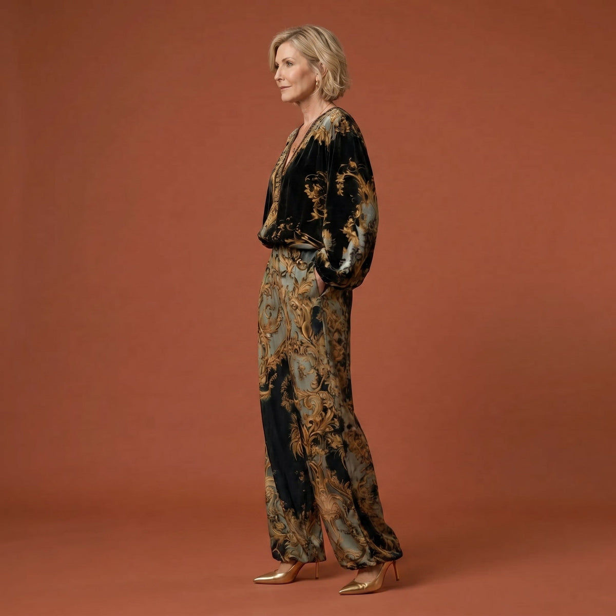 Lorena · ENSEMBLE BAROQUE TOP À MANCHES LONGUES PANTALON LARGE