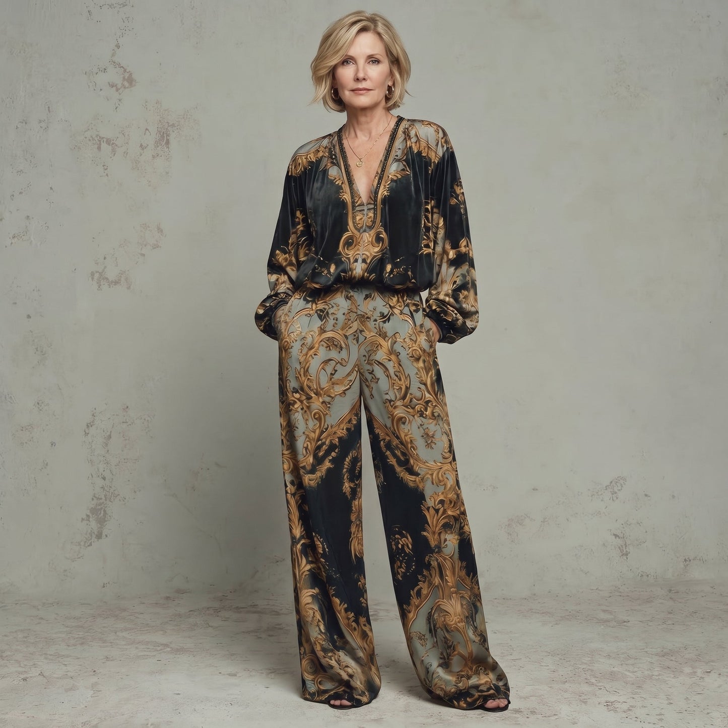 Lorena · ENSEMBLE BAROQUE TOP À MANCHES LONGUES PANTALON LARGE