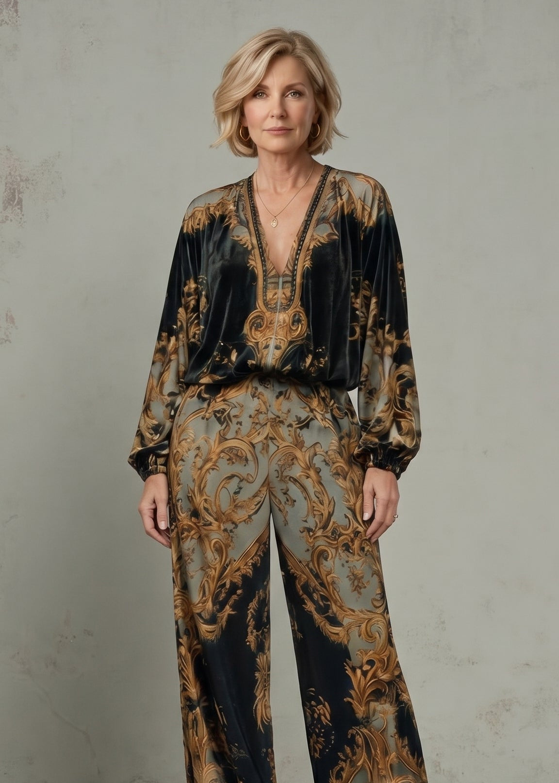 Lorena · ENSEMBLE BAROQUE TOP À MANCHES LONGUES PANTALON LARGE