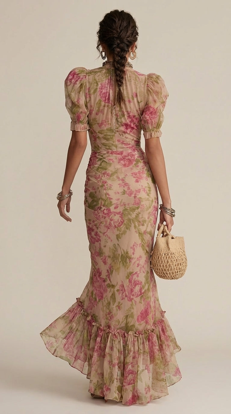 Fiora · Robe maxi avec imprimé de roses vintage