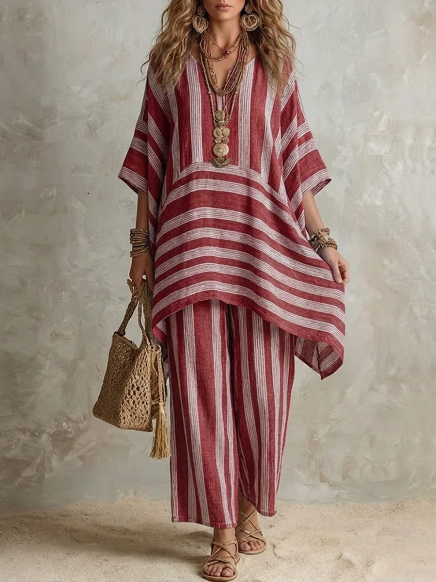 Raquel · Ensemble Boho en Lin Rayé Femme Coupe Oversize