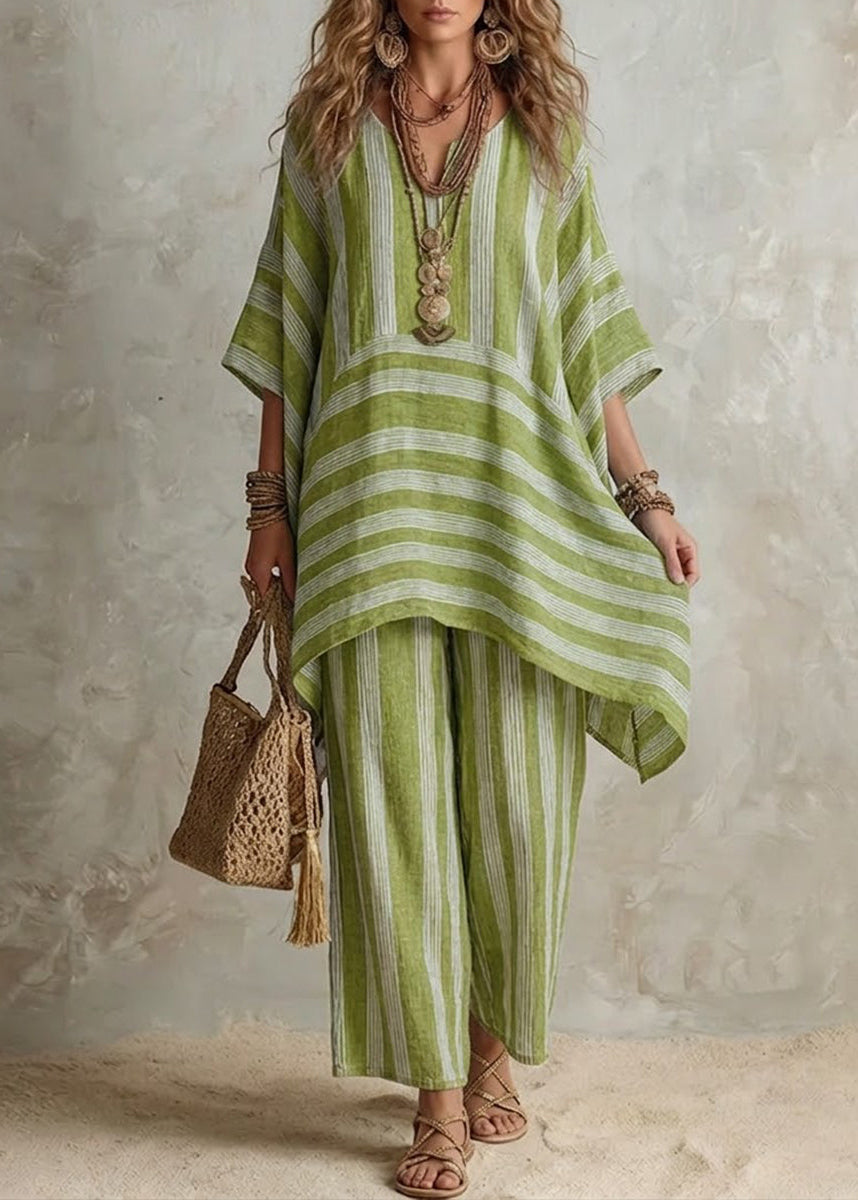 Raquel · Ensemble Boho en Lin Rayé Femme Coupe Oversize
