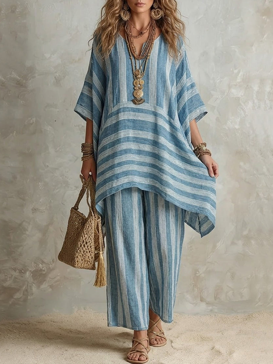 Raquel · Ensemble Boho en Lin Rayé Femme Coupe Oversize
