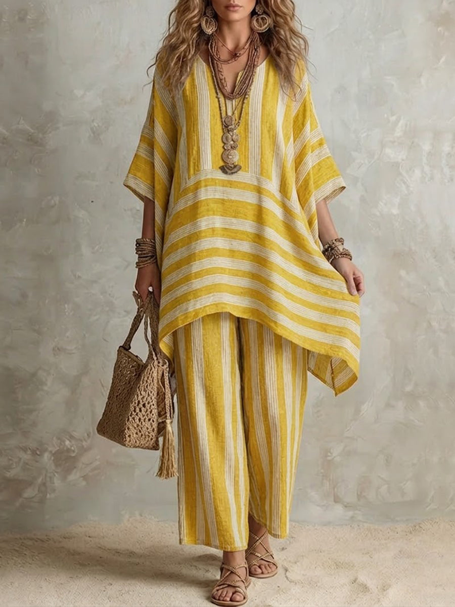 Raquel · Ensemble Boho en Lin Rayé Femme Coupe Oversize