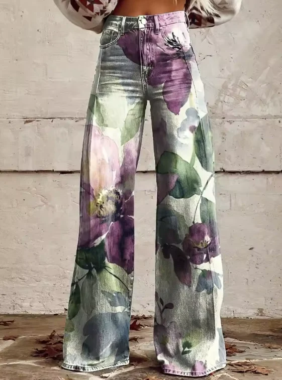 Léna - Pantalons larges à fleurs