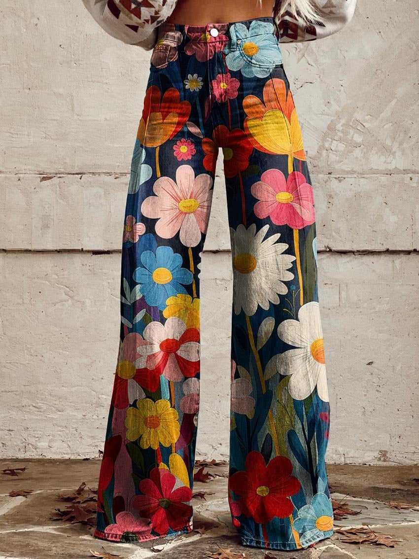 Léna - Pantalons larges à fleurs