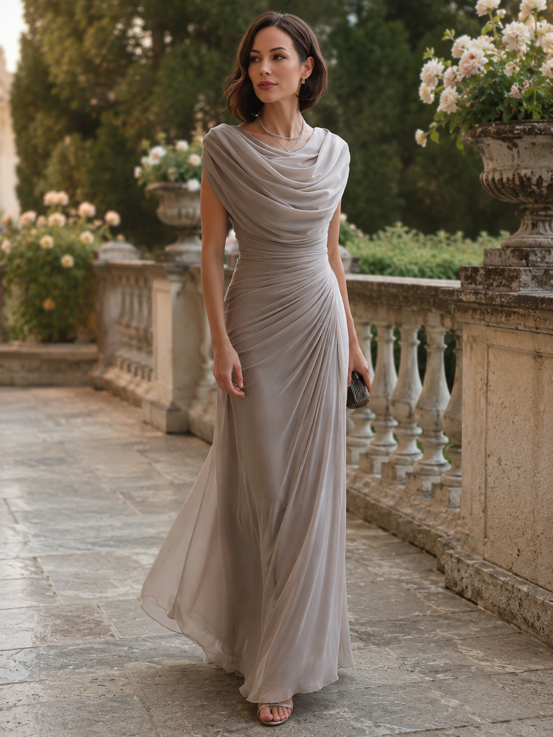 VICTORIA - Robe longue froncée avec décolleté drapé
