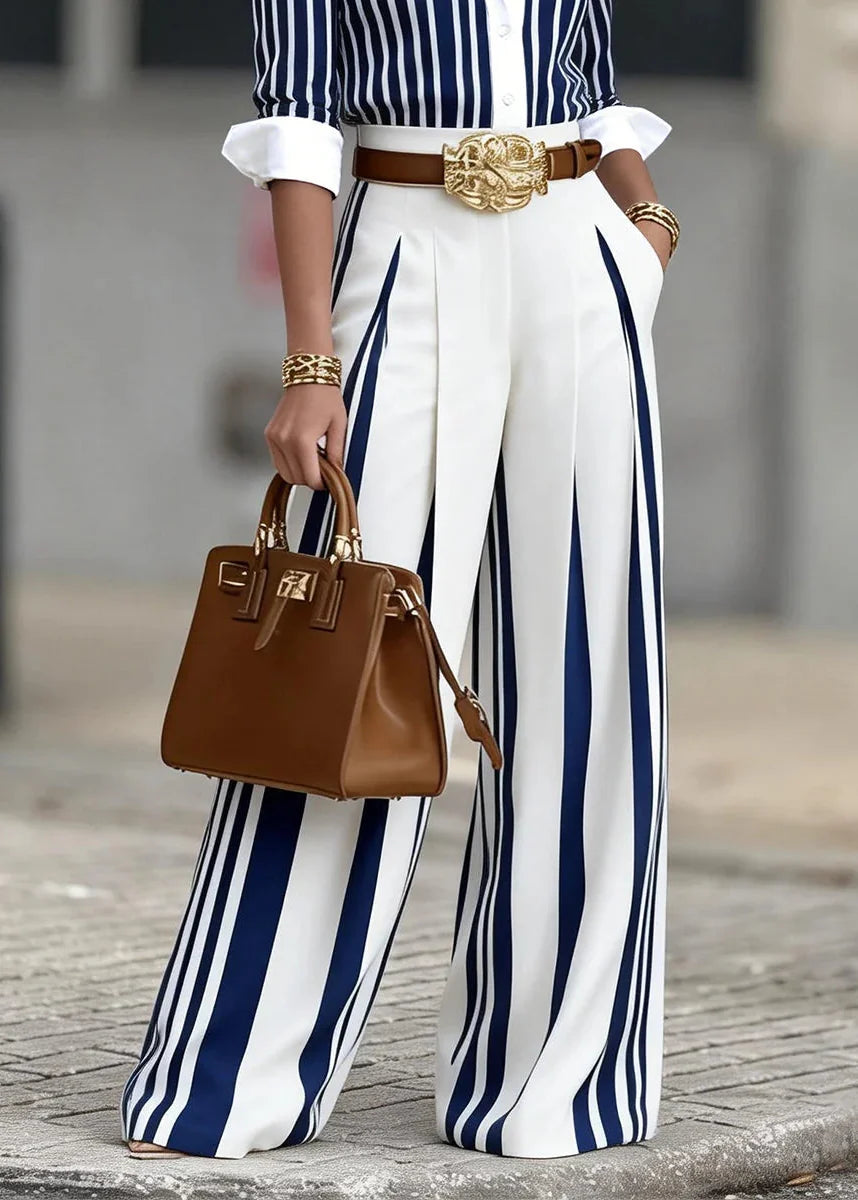Lucia : Ensemble Femme Rayé Avec Chemise Et Pantalon Large
