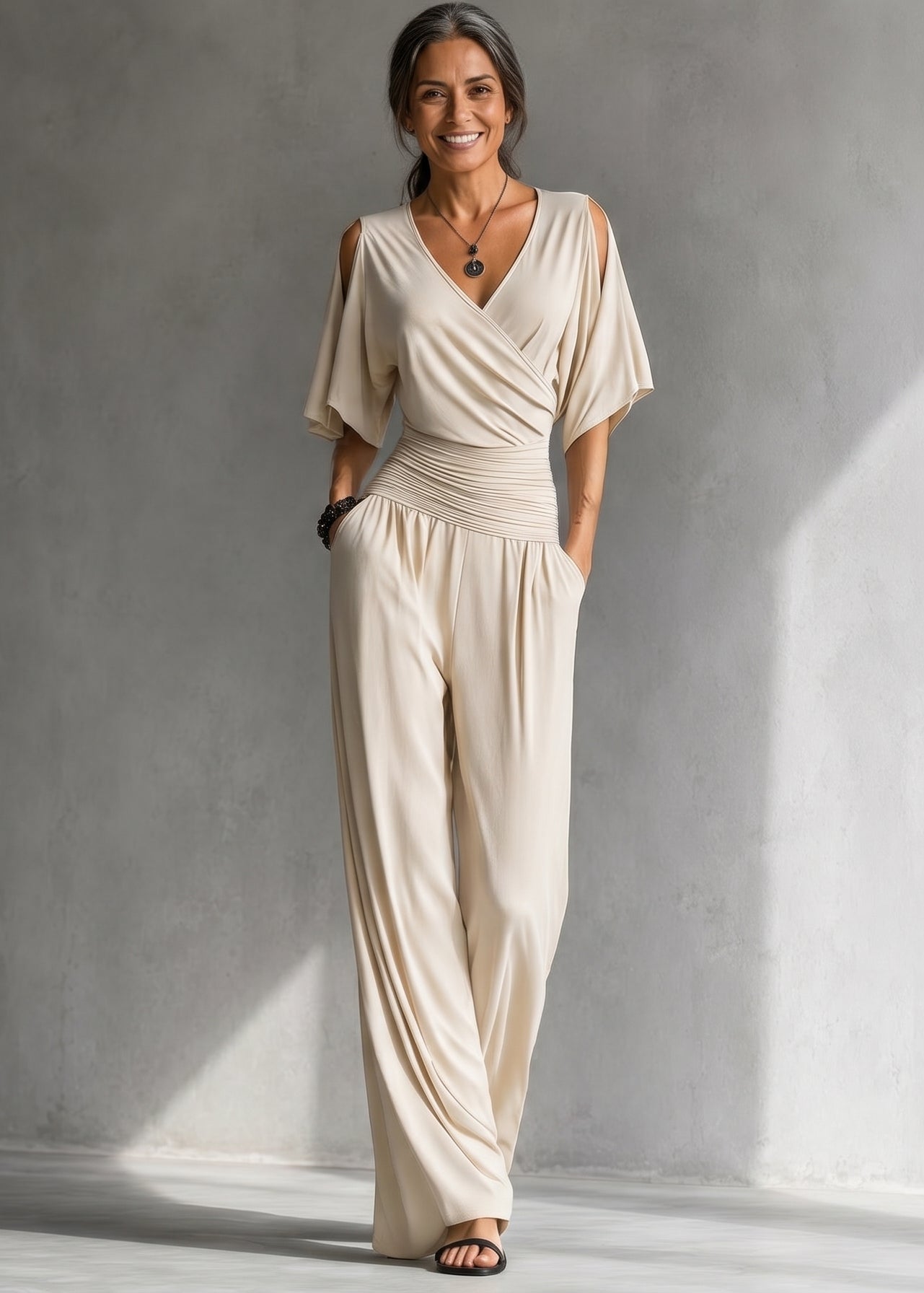 Alía | Ensemble Élégant avec Effet Croisé et Pantalon Large