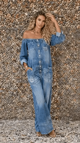Noa | Salopette en denim avec décolleté épaule dénudée