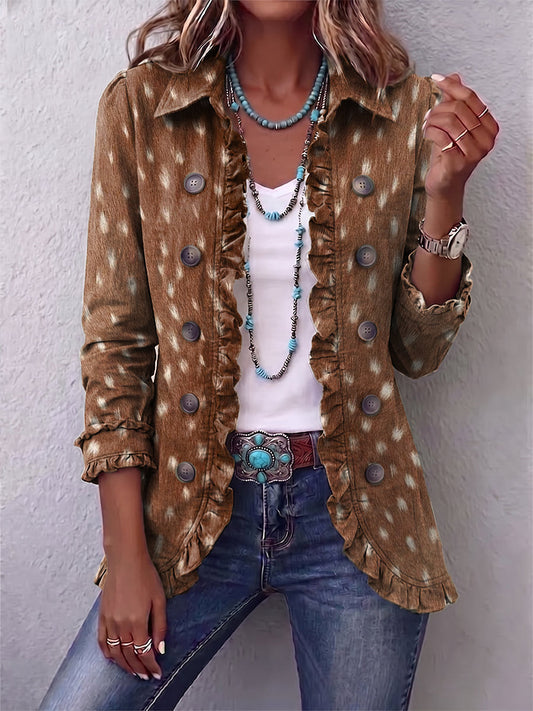 Hélène | Veste Bohème Imprimé Animalier Marron à Volants