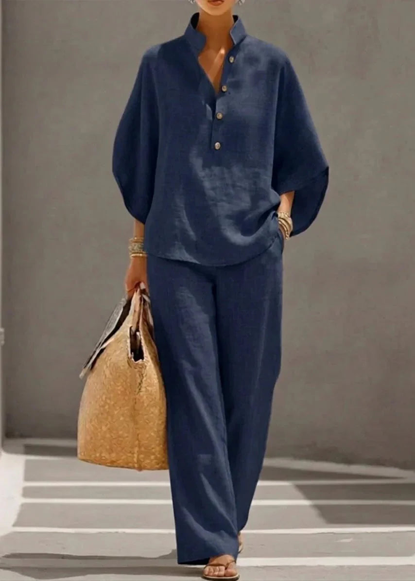 Maribel | Ensemble en lin avec manches chauve-souris et pantalon large