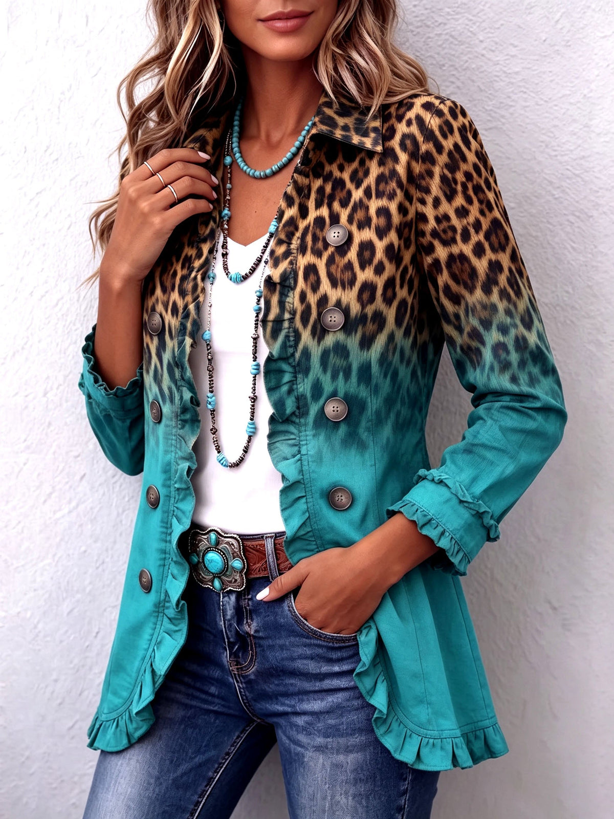 Cassandre | Blazer Léopard Dégradé à Volants