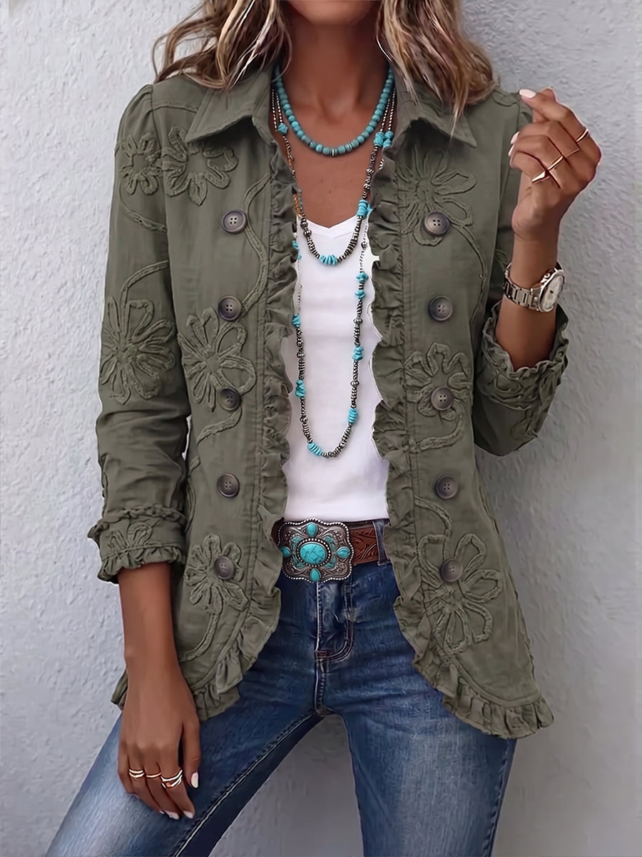 Faustine | Veste Utilitaire Brodée Fleurie Bohème