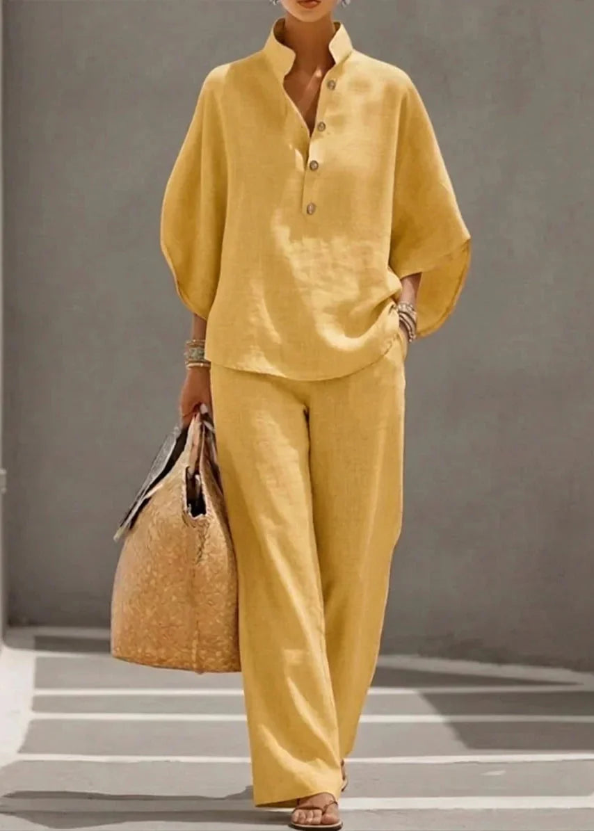 Maribel | Ensemble en lin avec manches chauve-souris et pantalon large