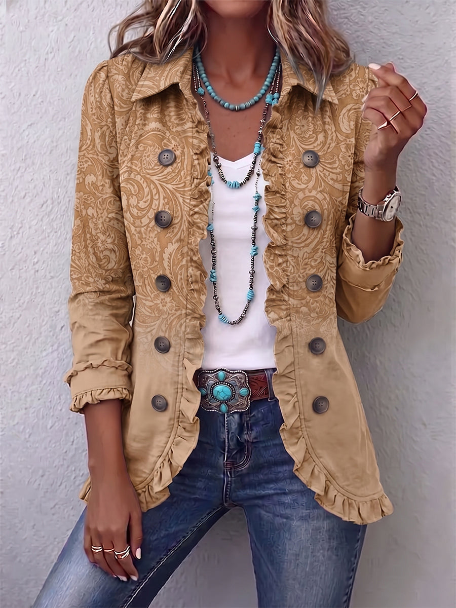 Claire | Veste Western Imprimée Kaki à Volants