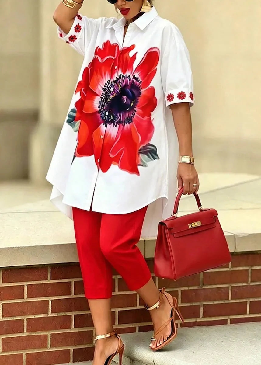 Bianca · Ensemble Double Floral Femme Top Oversize et Pantalon Cropped
