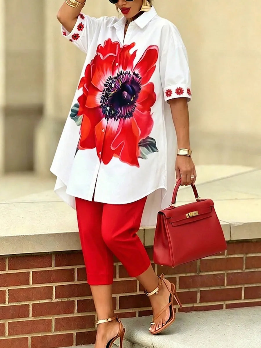 Bianca · Ensemble Double Floral Femme Top Oversize et Pantalon Cropped