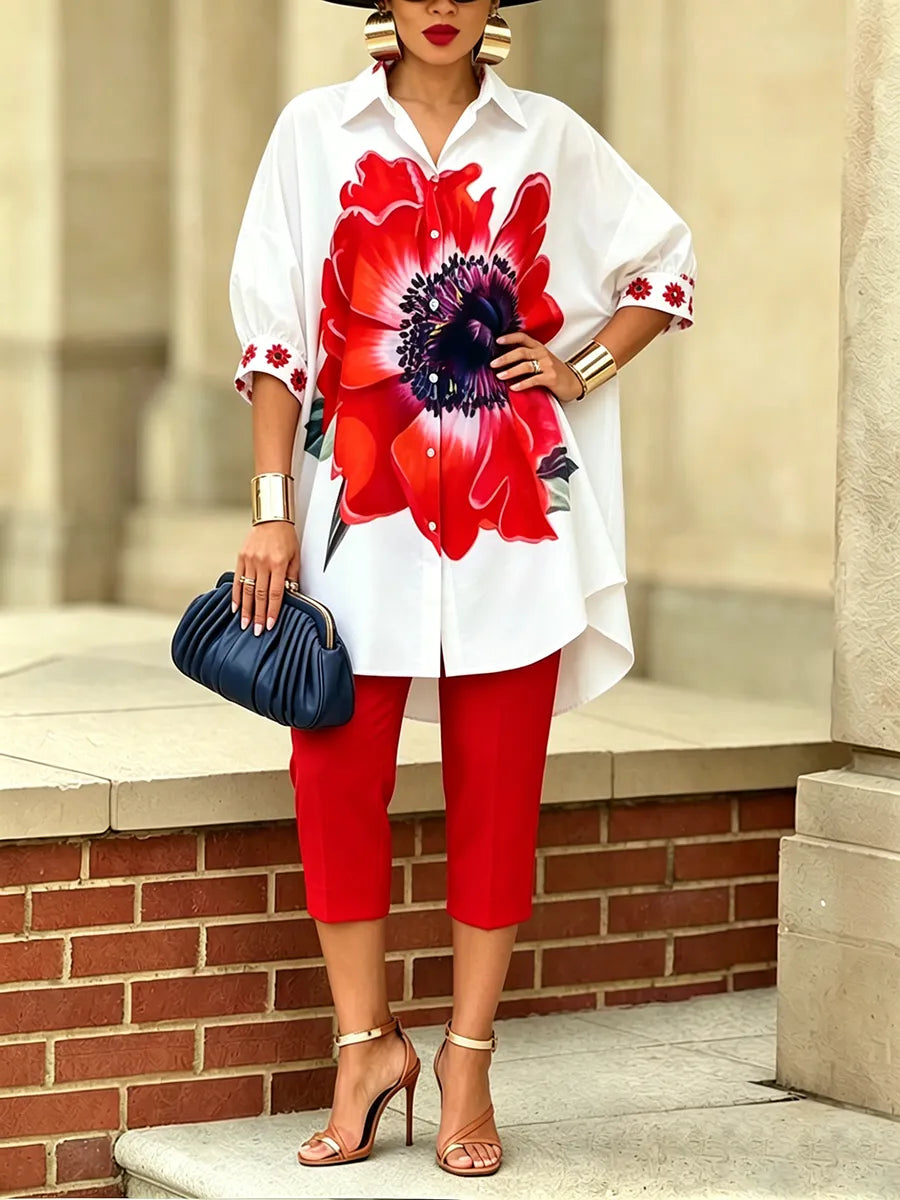 Bianca · Ensemble Double Floral Femme Top Oversize et Pantalon Cropped