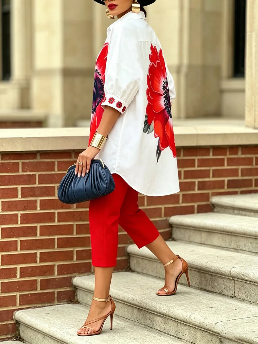 Bianca · Ensemble Double Floral Femme Top Oversize et Pantalon Cropped
