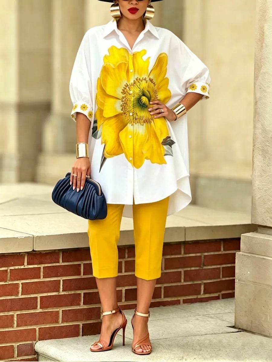 Bianca · Ensemble Double Floral Femme Top Oversize et Pantalon Cropped