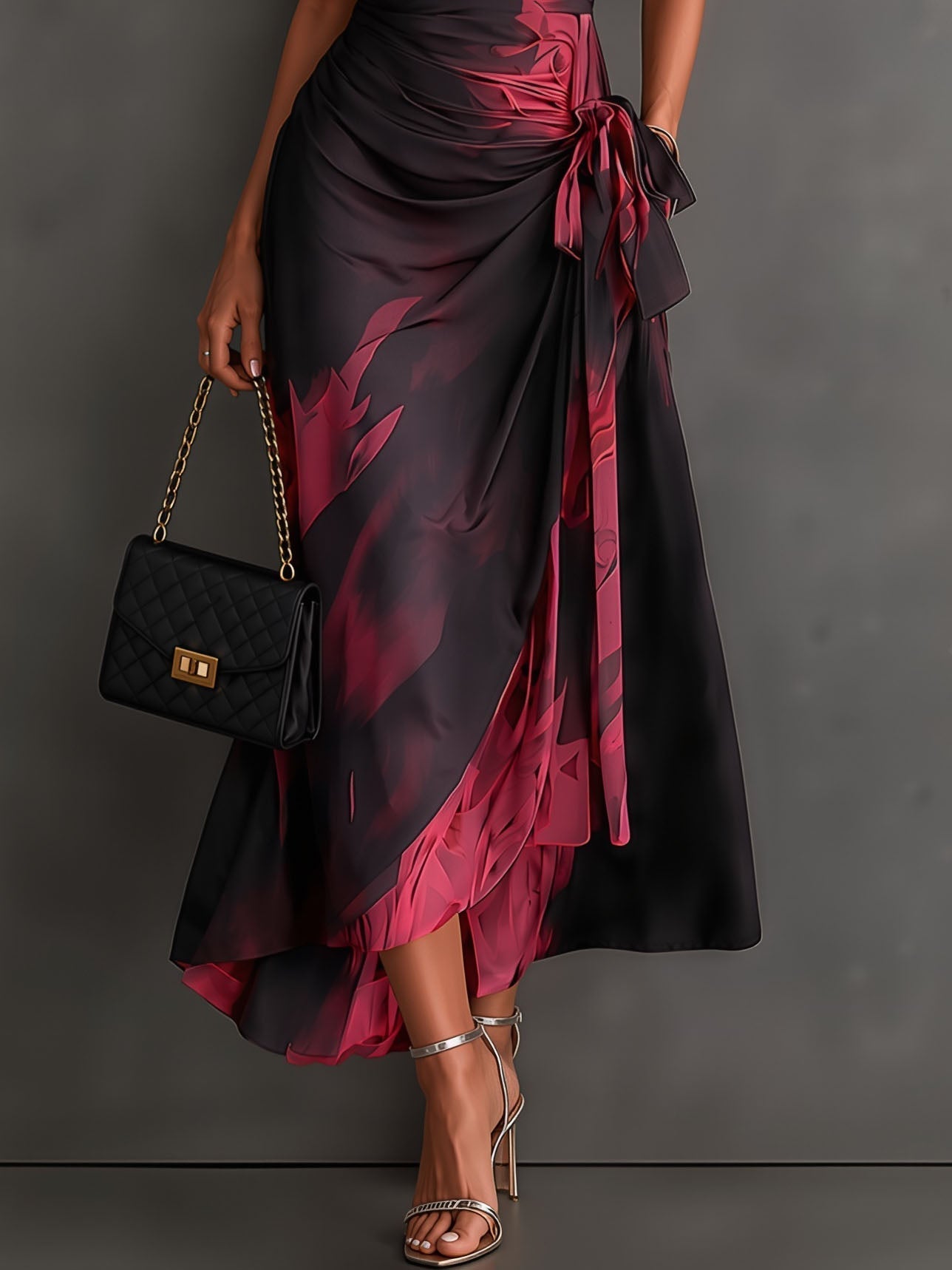 Valeria | robe midi ajustée avec imprimé abstrait et décolleté en V