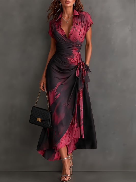 Valeria | robe midi ajustée avec imprimé abstrait et décolleté en V